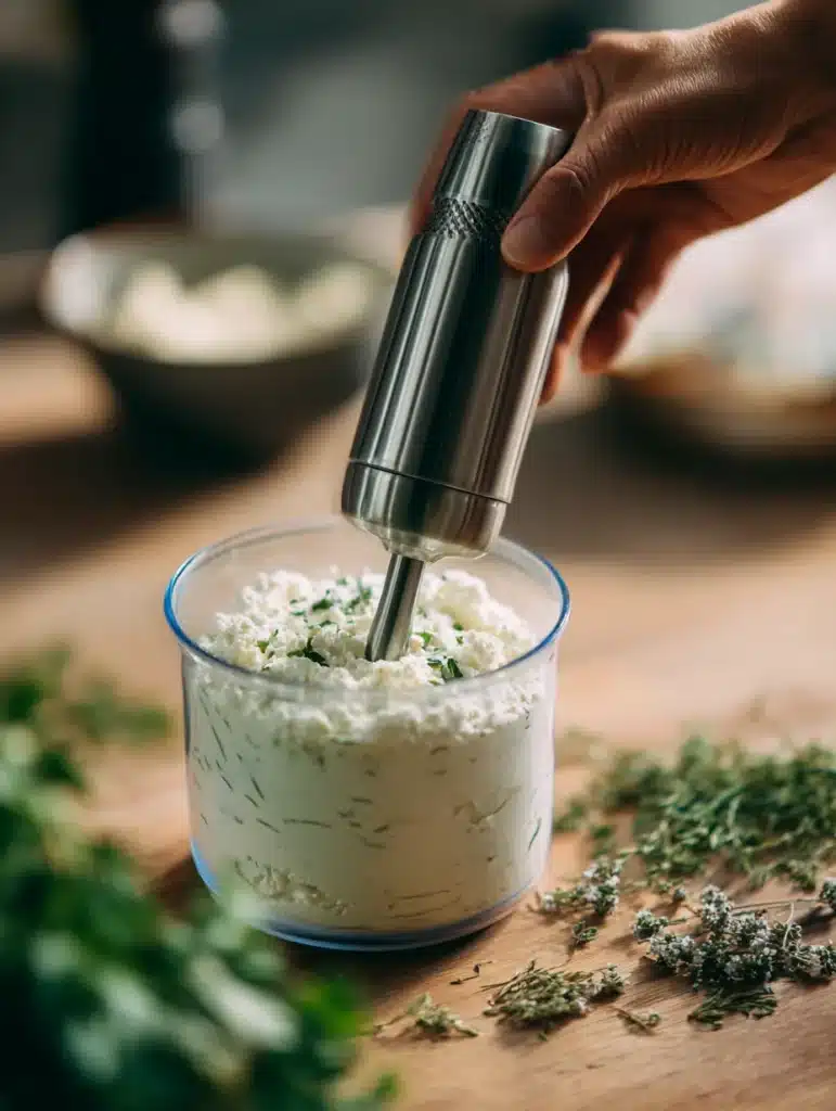 Blending cottage cheese for chicken salad dressing