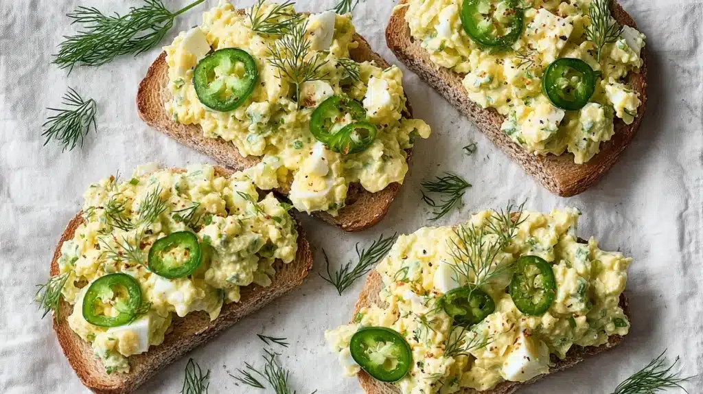 Cottage cheese egg salad in white bowl with dill