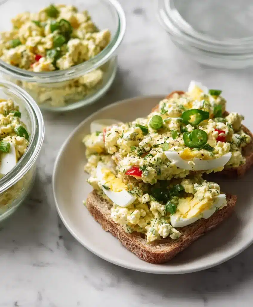 Meal prep containers with cottage cheese egg salad