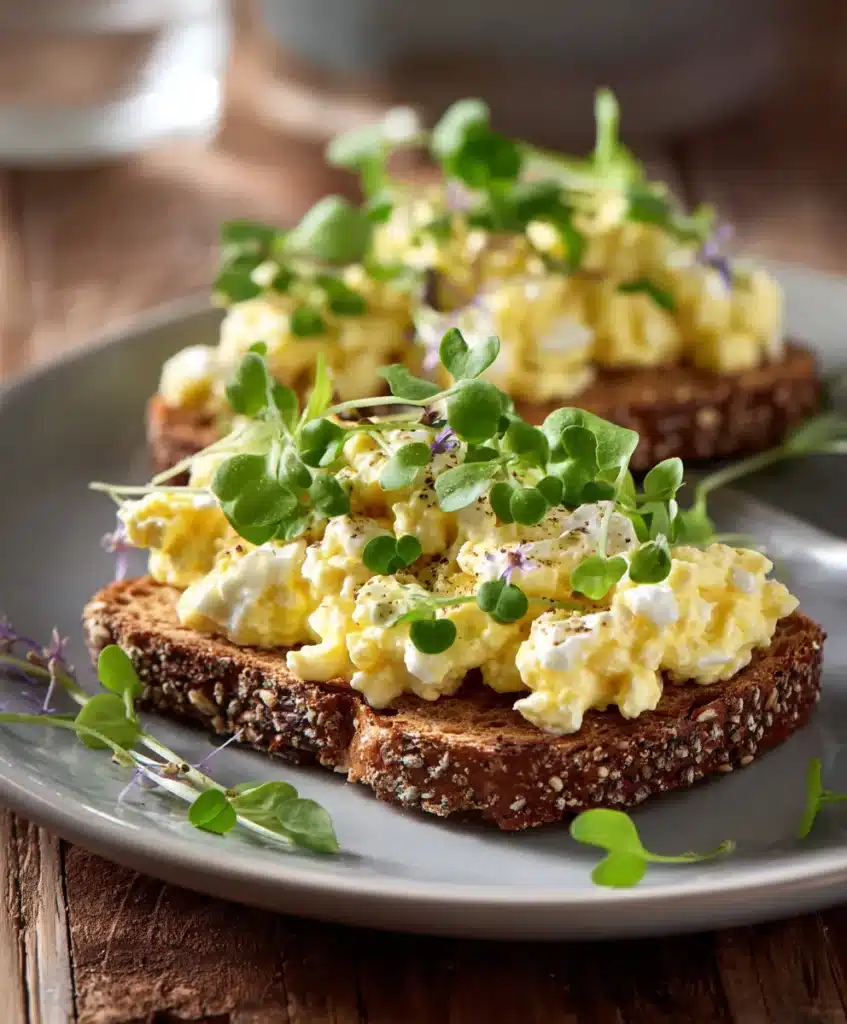 Cottage cheese egg salad on toast with greens