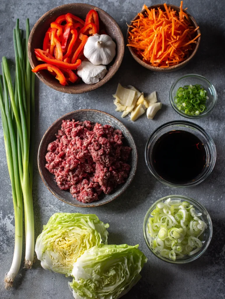 Ingredients for ground beef lettuce wraps