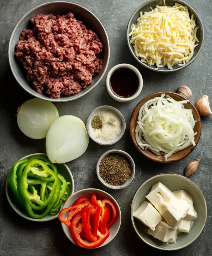 Keto cheesesteak roll-up ingredients