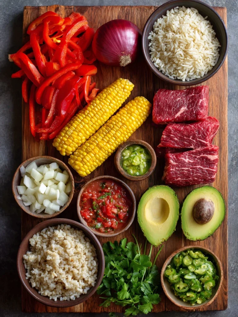 ingredients for steak fajita bowl