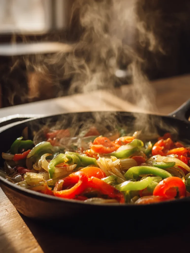 cooking peppers and onions for fajita bowl