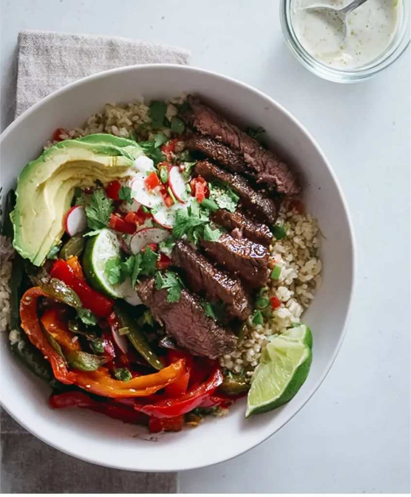served steak fajita bowl