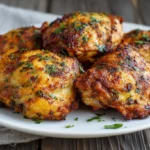 Crispy air fryer boneless skinless chicken thighs on plate