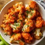Air fryer buffalo cauliflower in a bowl