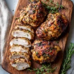 Juicy air fryer boneless skinless chicken thighs sliced
