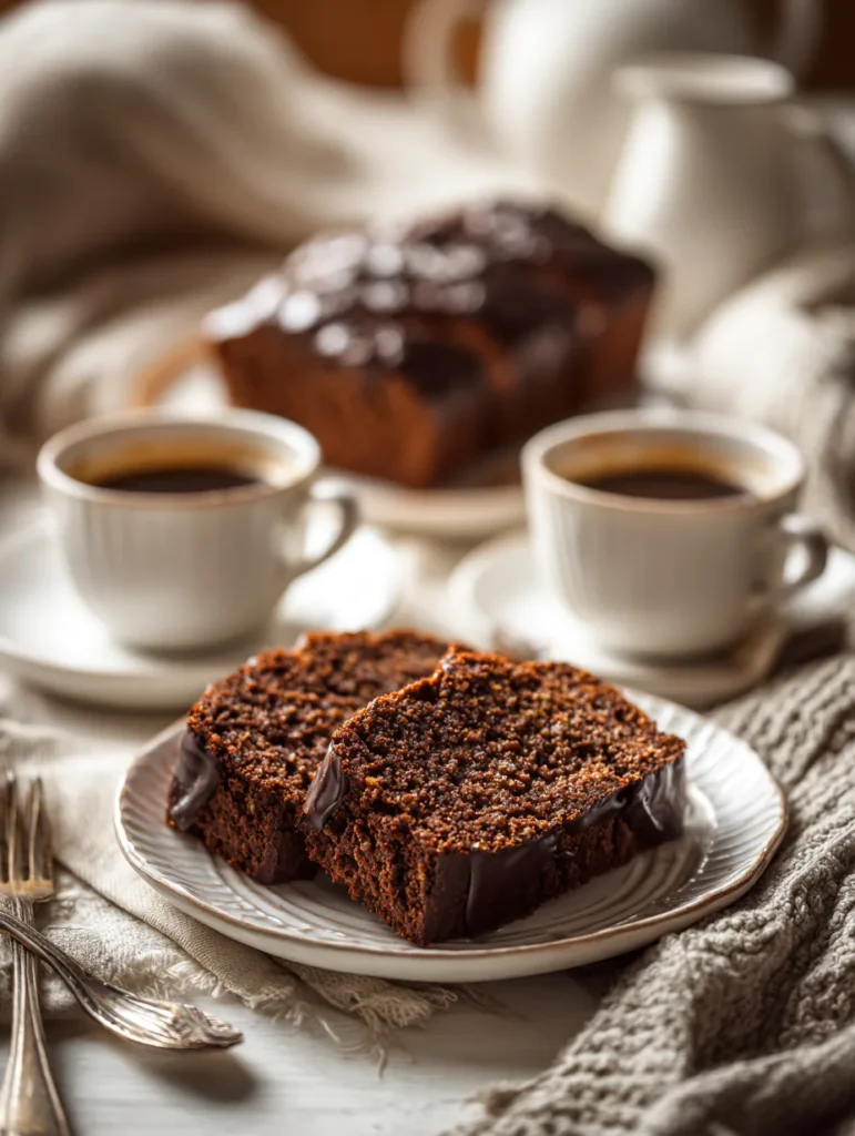 sliced chocolate zucchini bread served with coffee