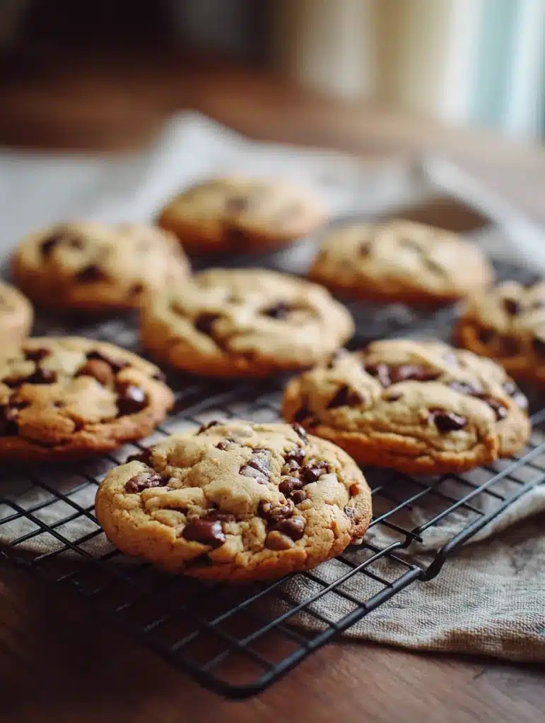 chocolate chip cookies cooling on wire rack