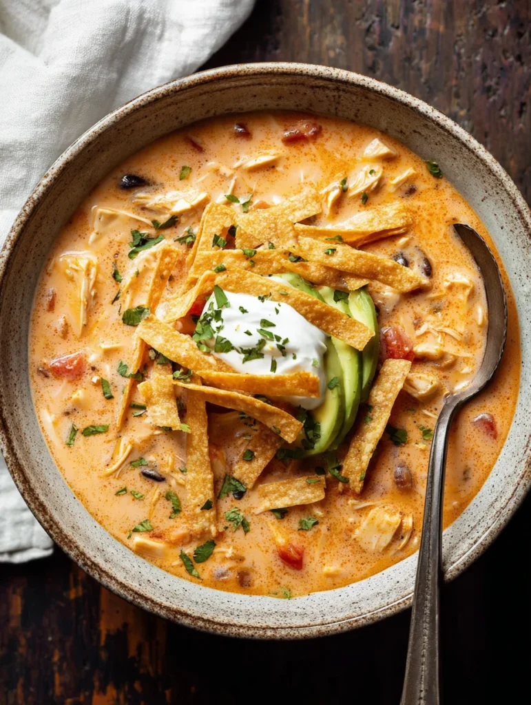 Bowl of Creamy Chicken Tortilla Soup