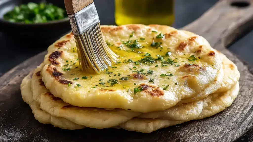gluten free naan bread stacked warm with ghee