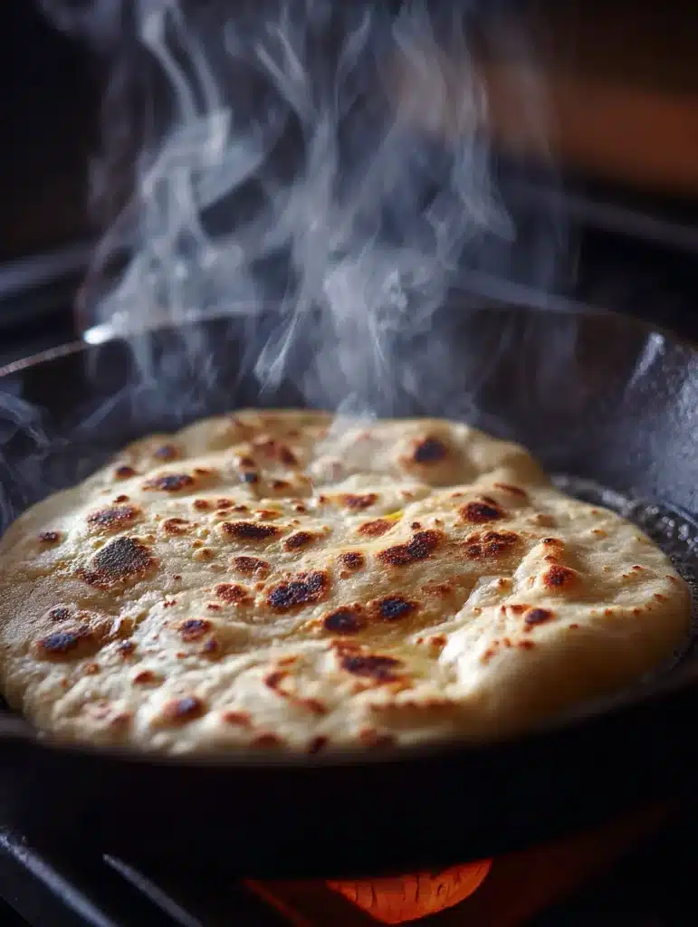 gluten free naan cooking on hot skillet
