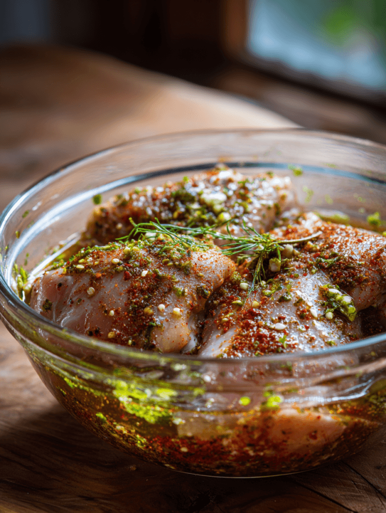 Marinating chicken for street corn chicken rice bowl