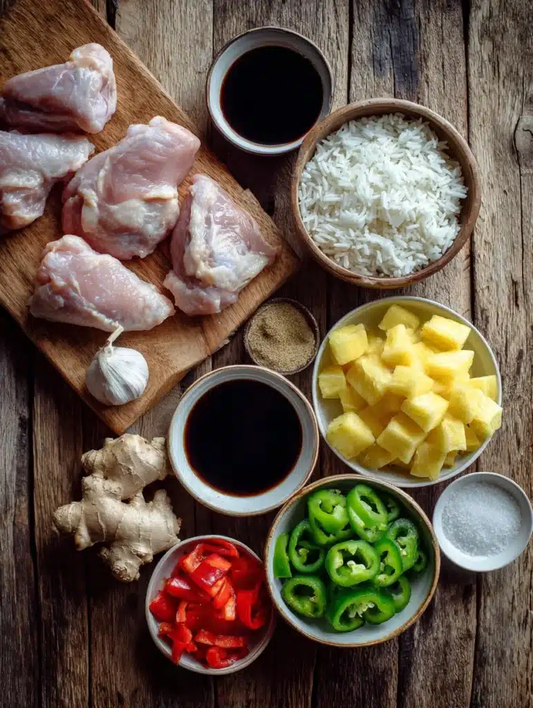 Ingredients for pineapple chicken fried rice