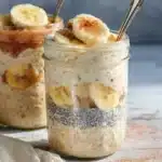 Protein overnight oats with banana and chia in a mason jar