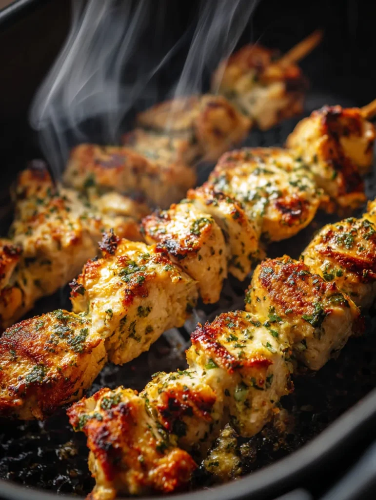 ranch garlic parmesan chicken skewers golden brown in air fryer