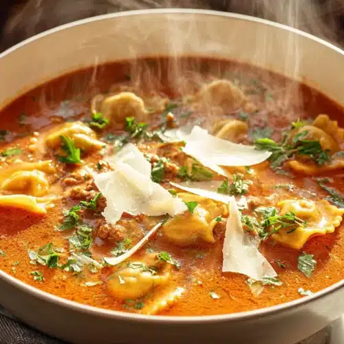 Ravioli Soup with spinach, sausage, and cheese ravioli