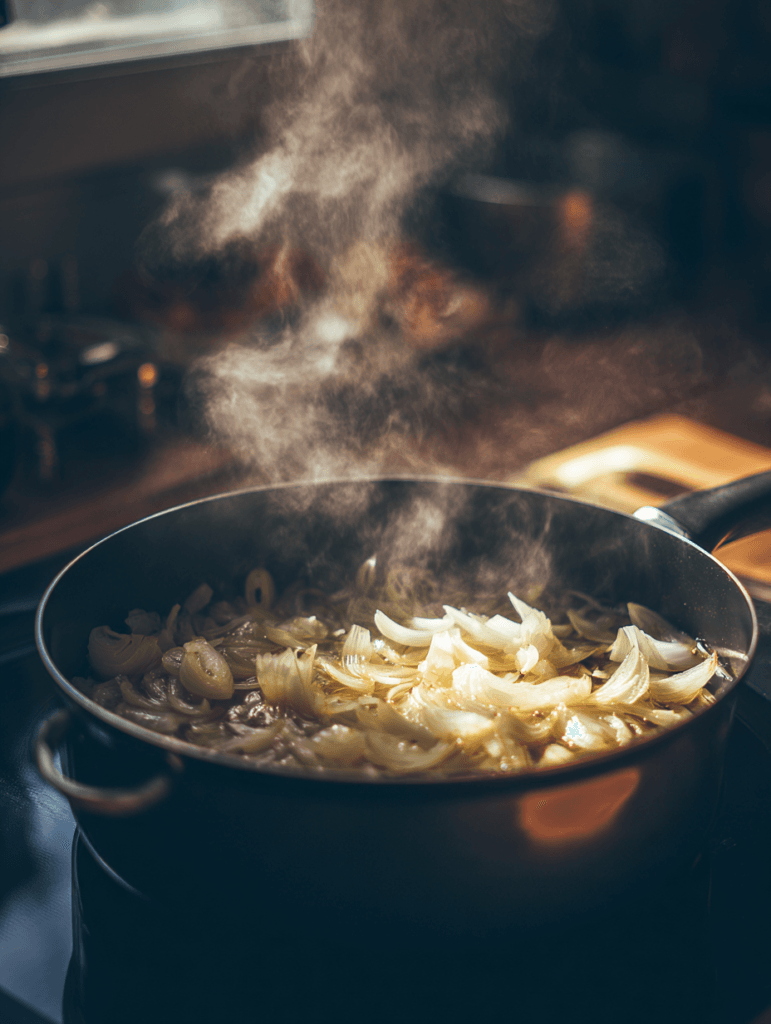 Sautéing onions for Creamy Chicken Tortilla Soup