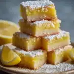Sliced gluten free lemon bars with lemon wedges