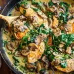 spinach mushroom chicken in garlic wine sauce