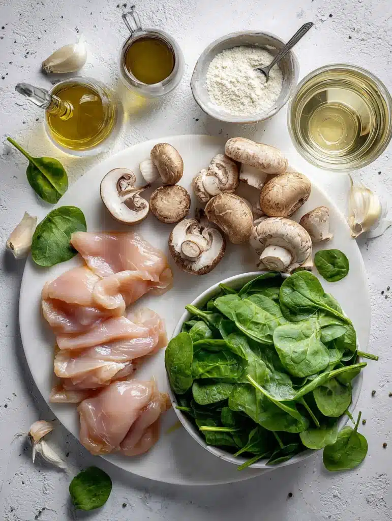 spinach mushroom chicken raw ingredients