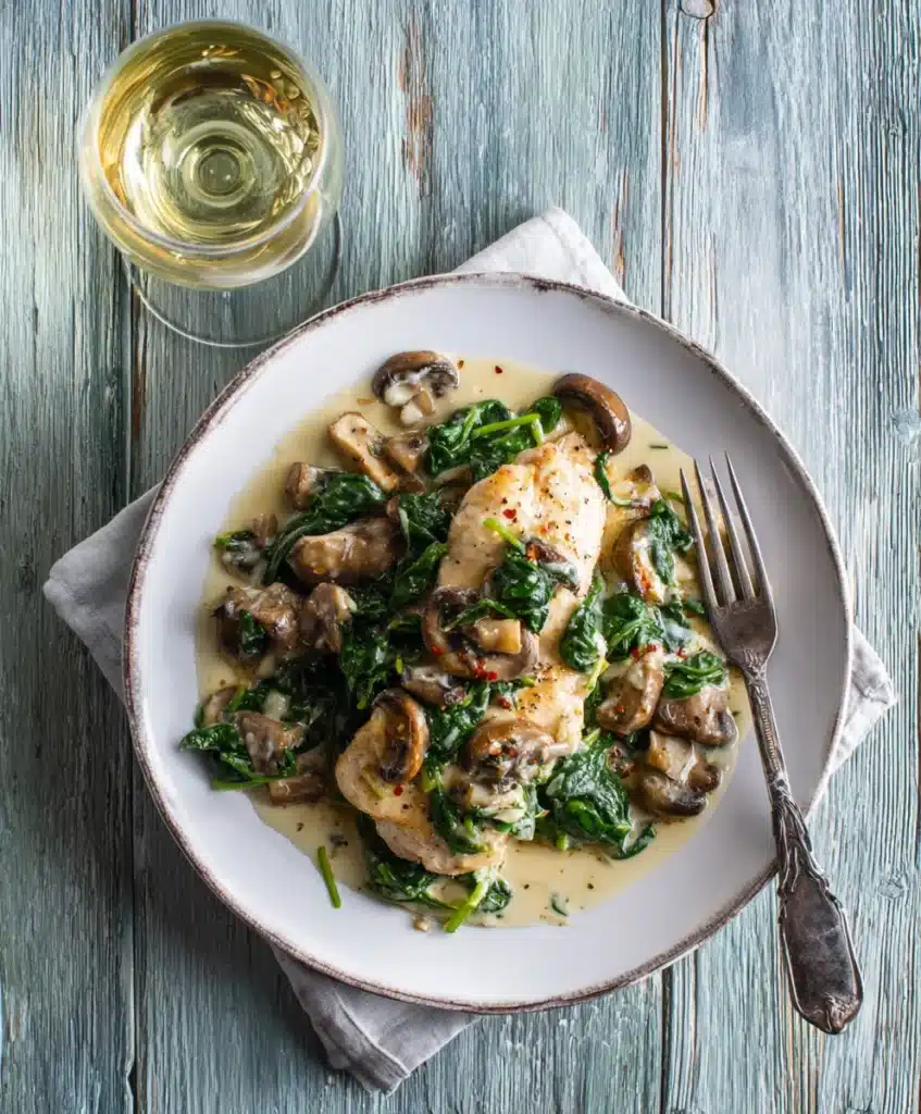 finished spinach mushroom chicken recipe photo