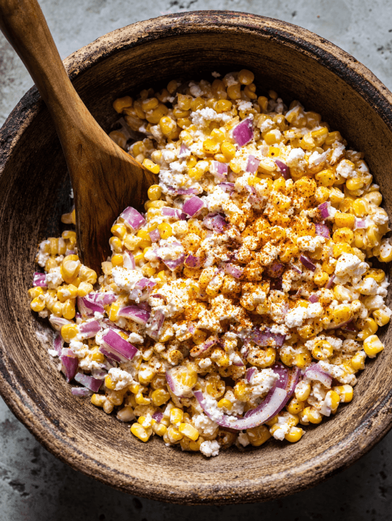 Street corn topping for chicken rice bowl