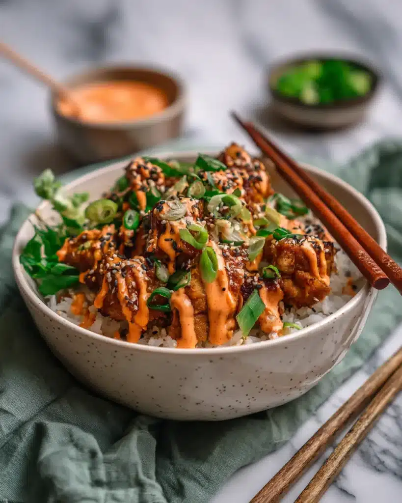 Served Bang Bang Chicken Bowl with garnish