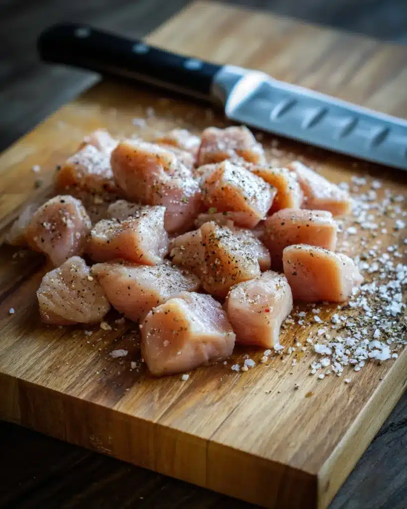 Chicken prep for Bang Bang Chicken Bowl